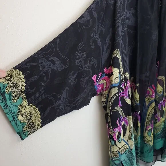 Citron dark spring printed silk blouse with matching scarf - Picture 7 of 10